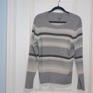 Pre-owned Worthington Grey, black,white striped long sleeve thermal sweater, XXL